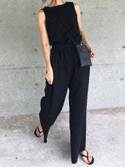 Summer Sleeveless V-Neck Solid Jumpsuit