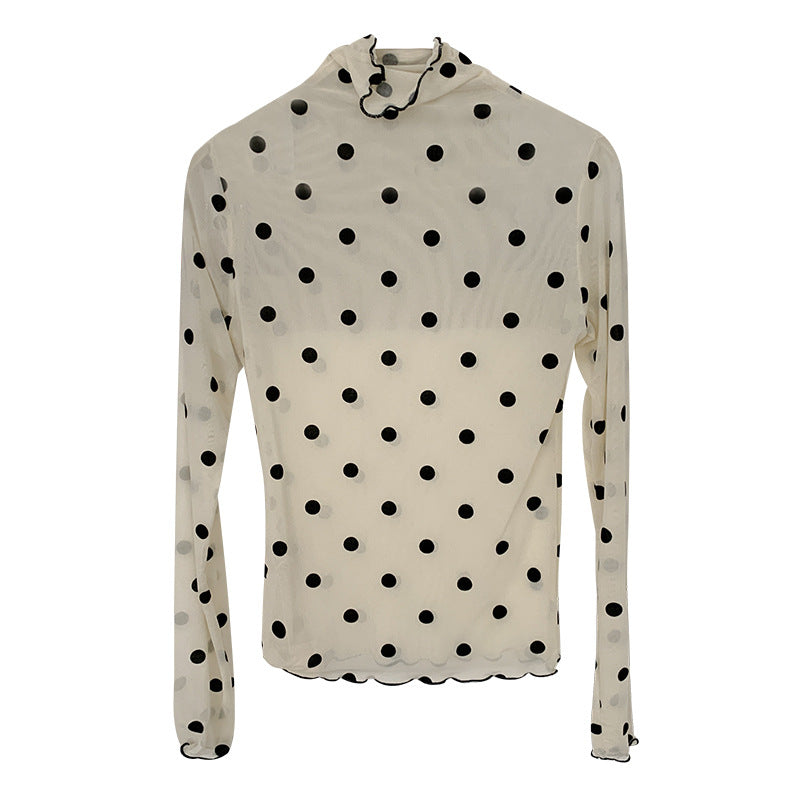 Casual Polka-Dot High-Neck T-Shirt