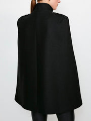 Loose Buttoned Solid Color Stand Collar Woolen Coat Cape Coats