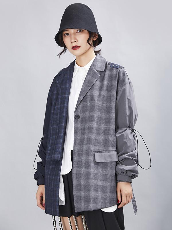 Original Vintage Plaid Split-joint Asymmetric Women Suit