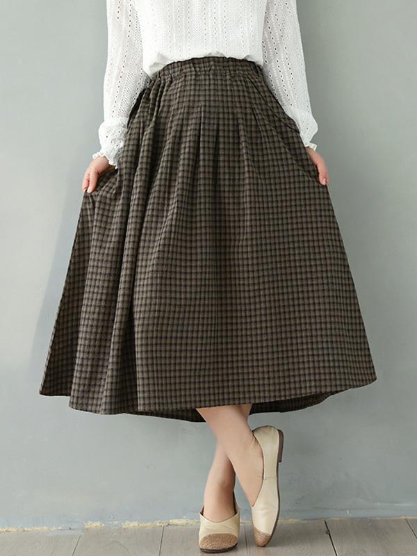 Vintage Loose Plaid A-Line Skirt