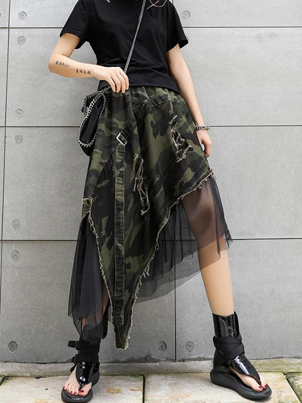 Camouflage Cropped Mesh Splicing Skirt