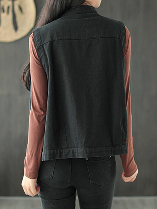 Vintage Solid Stand Collar Vest