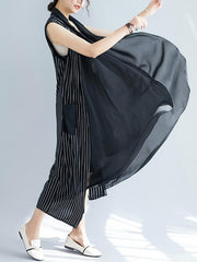 Splicing Vertical Stripe Cropped Sleeveless Outwear