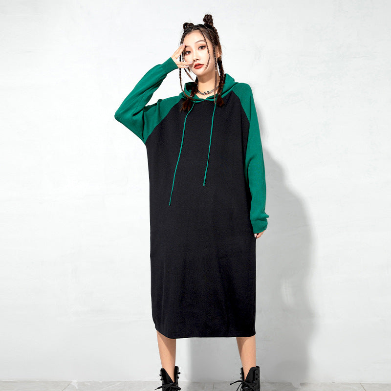 Urban Loose Color-Block Knitted Midi Dress