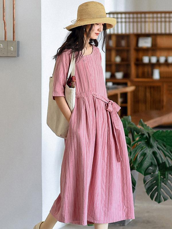 Loose Oblique Collar Solid Color Dress