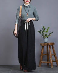 Corduroy Loose Drawstring Wide-Leg Pant