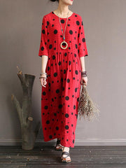 Loose Simple Polka-Dot Cotton Long Dress