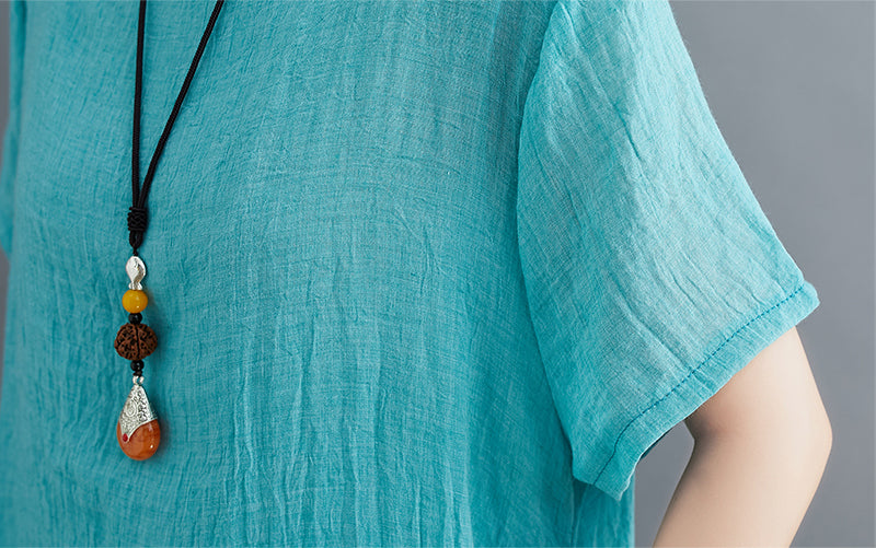Retro Round Neck Solid Color Irregular Casual Dress
