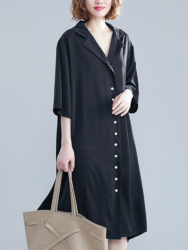 Green&Black Loose Lapel Half Sleeves Dress