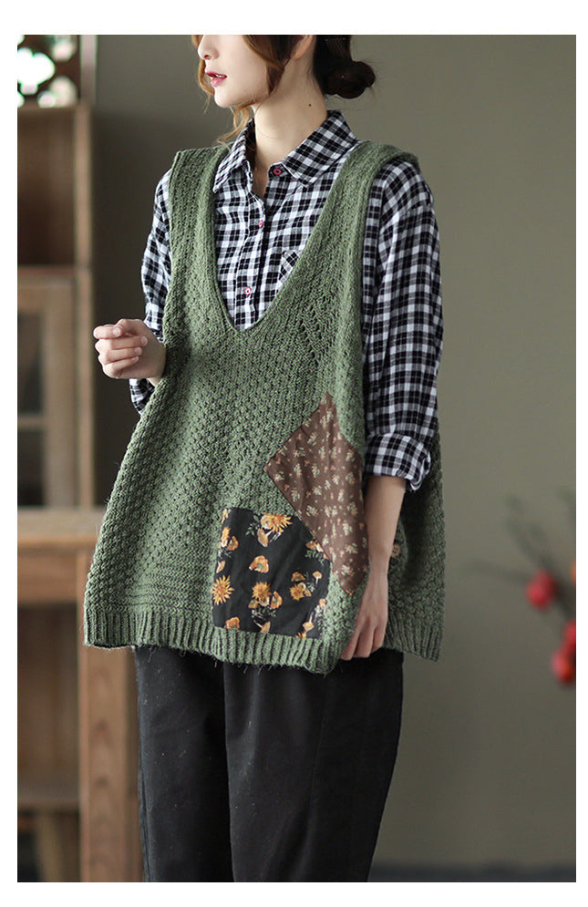 Retro Patch Knitted Vest