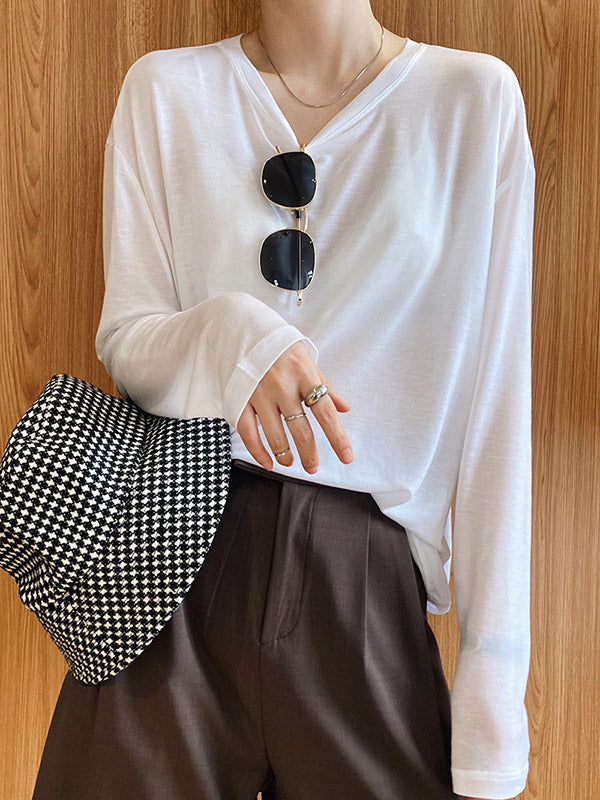 Loose Solid Color Split-Back Comfortable Shirts