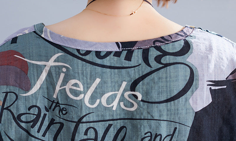 Vintage Round Neck Short Sleeve Printed Loose T-Shirt