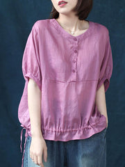 Loose Solid Linen Falbala Shirt