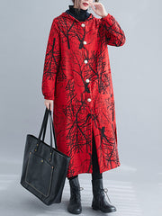 Loose Twig Print Outer Medium Length Coat