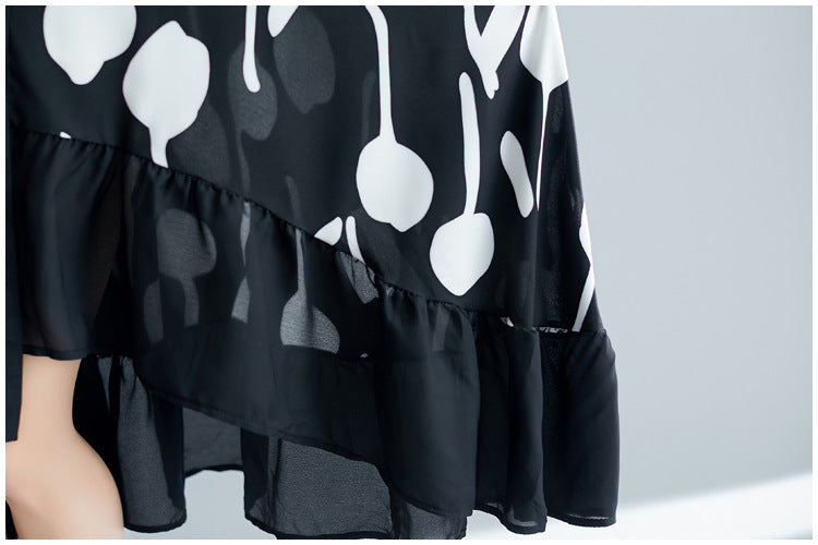 Printed Ruffle Shirt Midi Dress