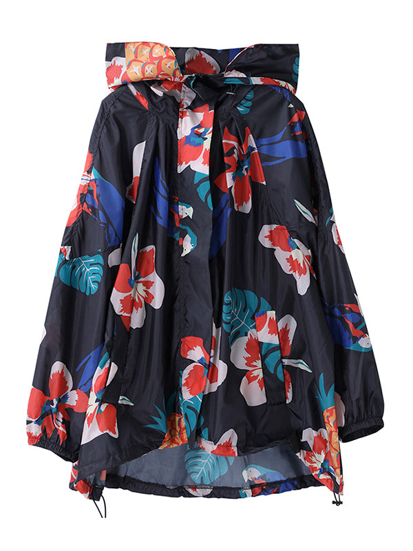 Vintage Floral Printed Hooded Coat