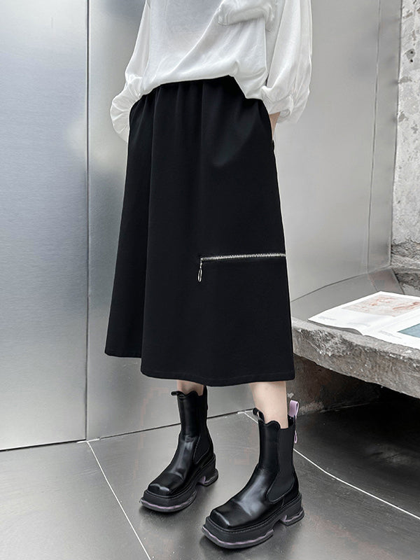 Roomy Split-Side Pure Color Zipper Skirts Bottoms