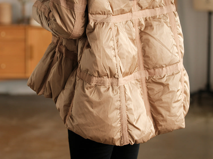 Retro Solid Color Splicing Down Jacket