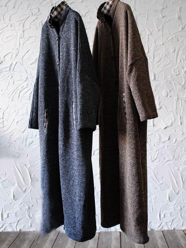 Retro Split-joint Woolen Long Outwear