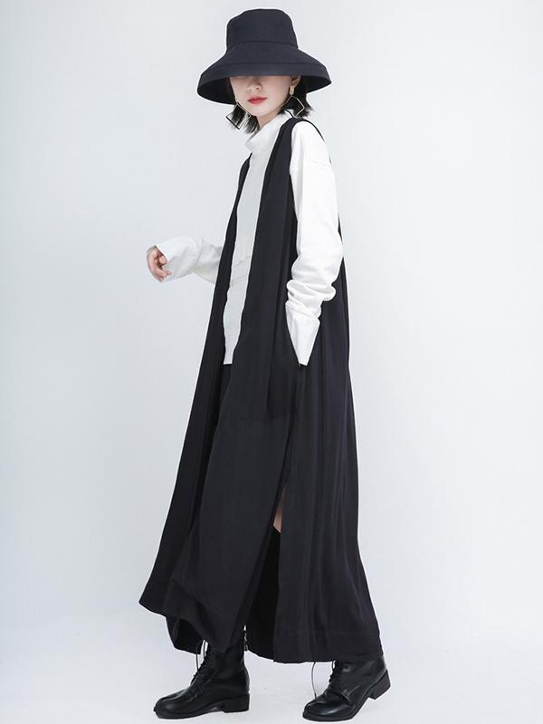 Black Sleeveless Loose Long Vest