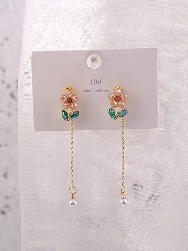 Simple Flower Tasseled Long Earrings