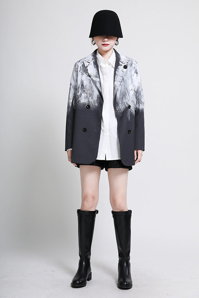 Tie-Dyed Casual Lapel Collar Long Sleeve Outwear