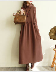 Women Retro High Neck Loose Dress