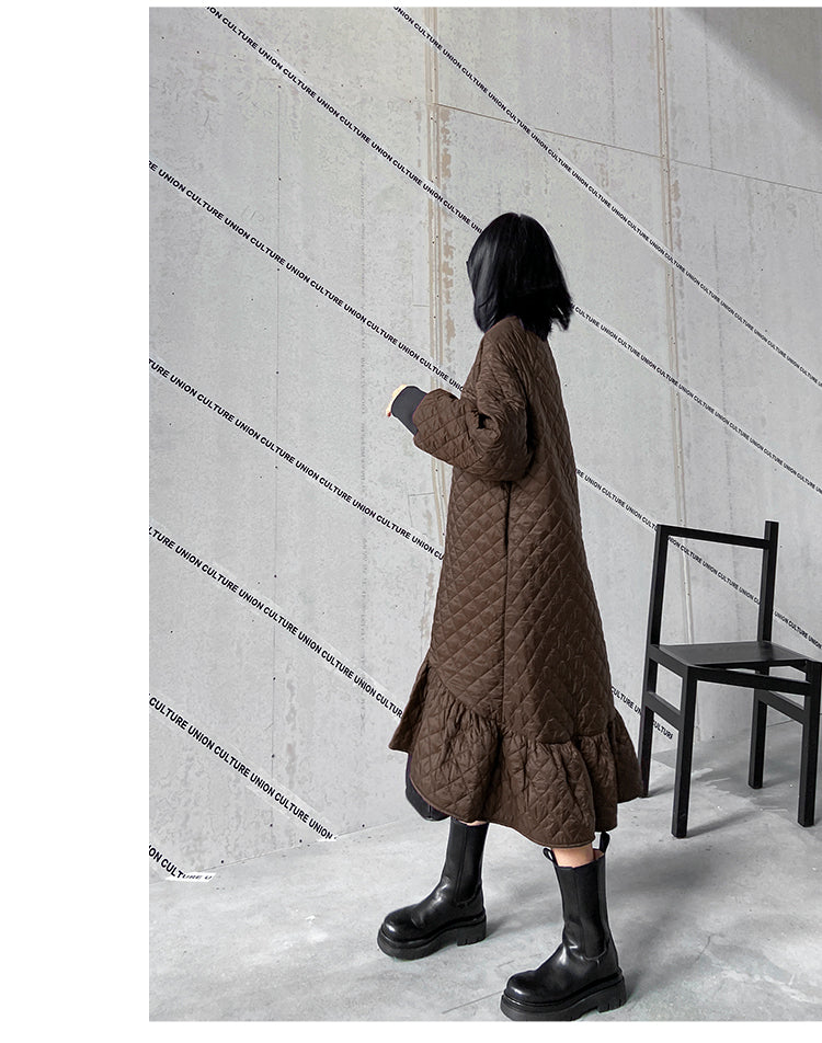 Casual Ruffled Solid Color Plaid Midi Dress