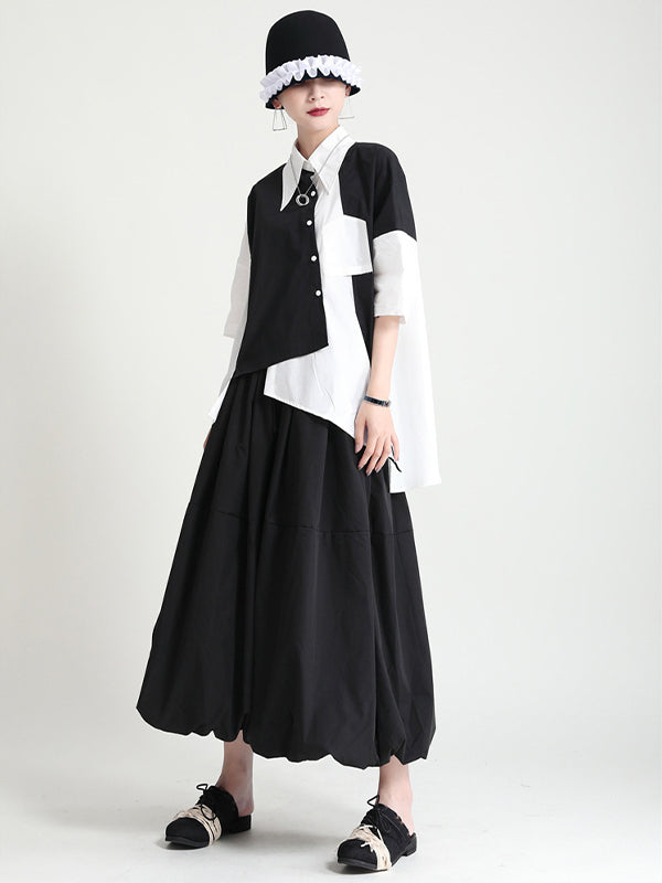 Original Loose Color-block Lapel Blouse