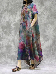 Ethnic Floral Round Neck Short Sleeve Dress