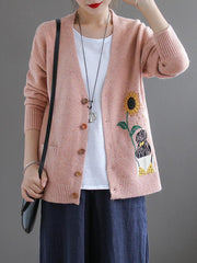 Vintage Printed Kniting Loose Sweater Outwear