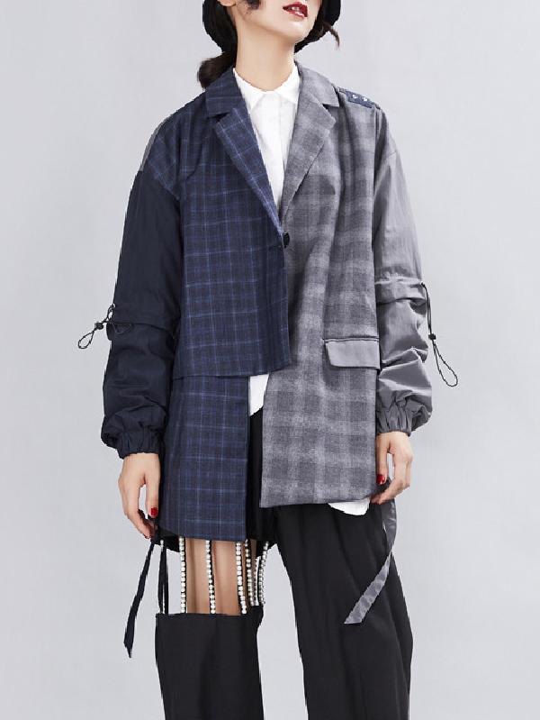 Original Vintage Plaid Split-joint Asymmetric Women Suit