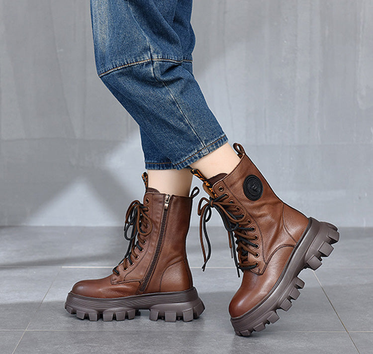 Retro Solid Color Platform Martin Boots