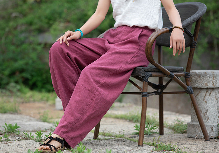 Retro Wide-Leg Pants With Elastic Waist