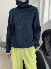 High Neck Solid Color Wool Pullover Sweater