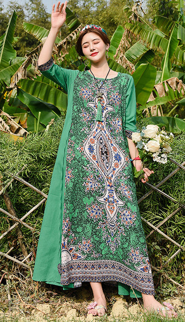 Loose Ethnic Embroidered Maxi Dress