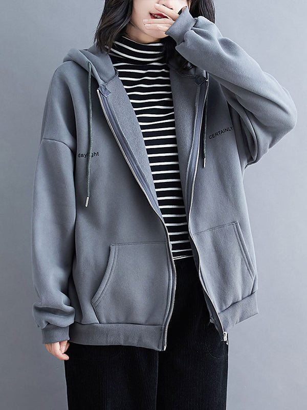 Hooded Solid Zipper Coat