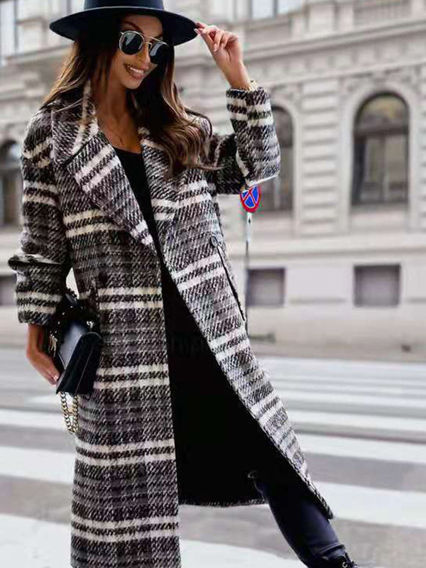 Classic Plaid Lapel Collar Midi Outerwear