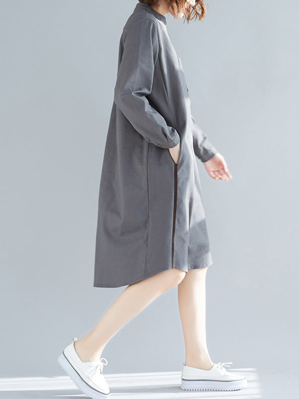 Original Solid Round-Neck Shirt Dress