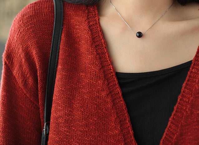 Solid V-Neck Loose Retro Cardigan Outwear
