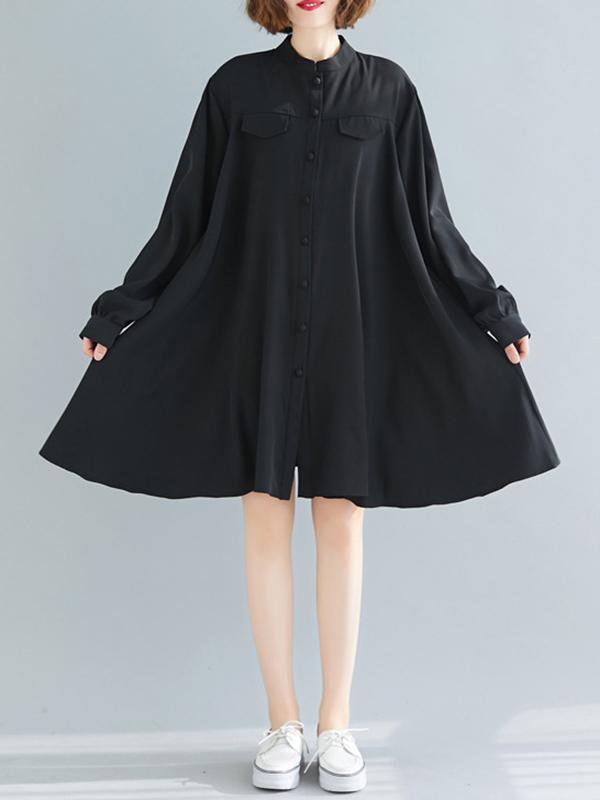 Loose Solid Color Cropped Medium-Length Shirt Dress