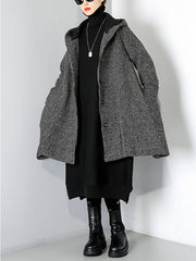 Women Plus Fleece Hooded Irregular Coat