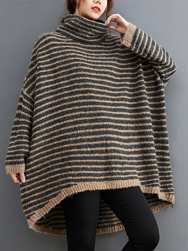 Plus Size Women's Loose Striped Long Sleeve Sweater