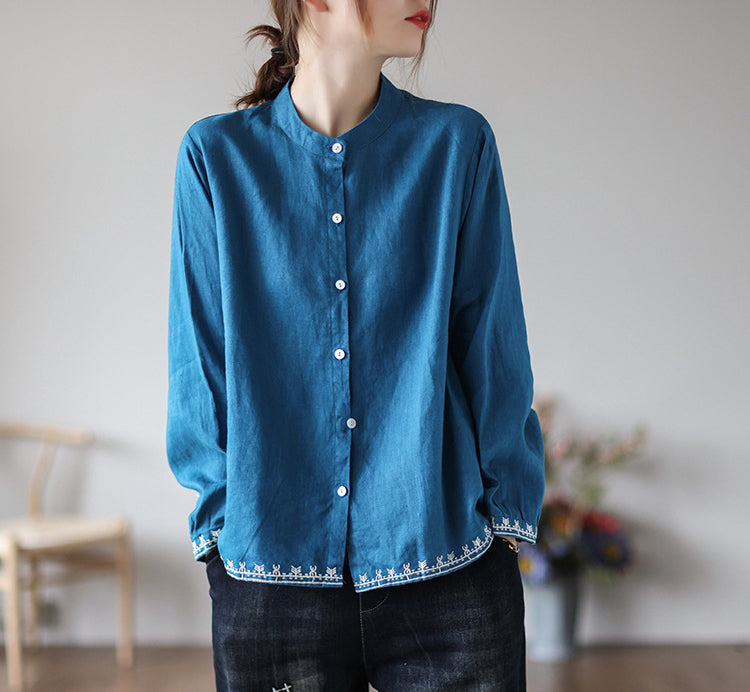 Vintage Embroidered Cardigan Loose Casual Shirt