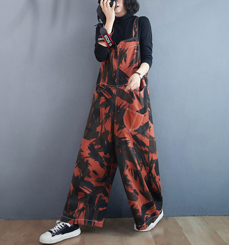 Retro Abstract Printed Wide-Leg Jumpsuit