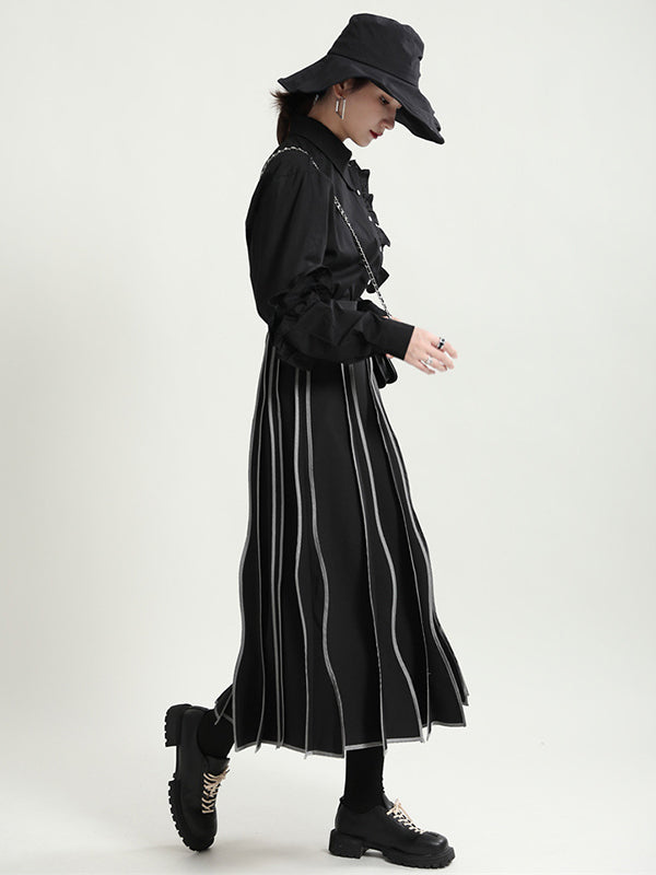 Original Irregular Contrast Color Striped Skirt