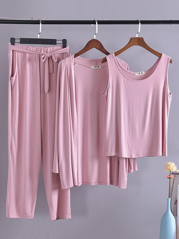 Three-Pieces Loose Solid Comfortable Home Pajamas