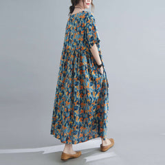 Women Round Neck Print Loose Casual Dress