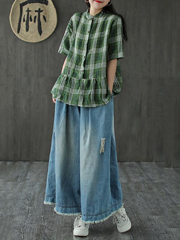 Loose Elastic Waist Wide-Leg Jean Pants